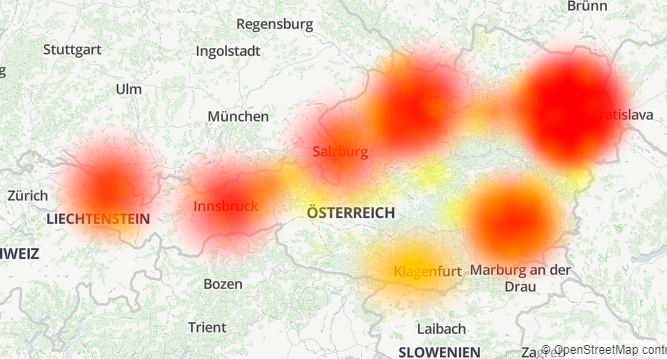 A1-Störungskarte am 2. September 2020: User berichteten von einem Ausfall des mobilen Internets.