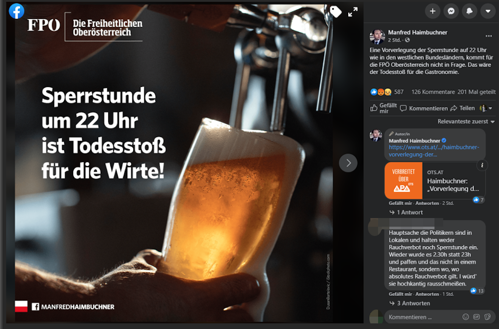 Haimbuchner befürchtet einen Todesstoß für die Wirte, das Bier dazu kommt aus Serbien.