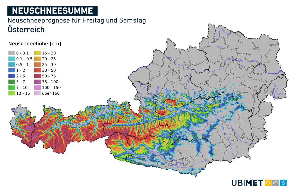 So viel Schnee fällt jetzt in Österreich