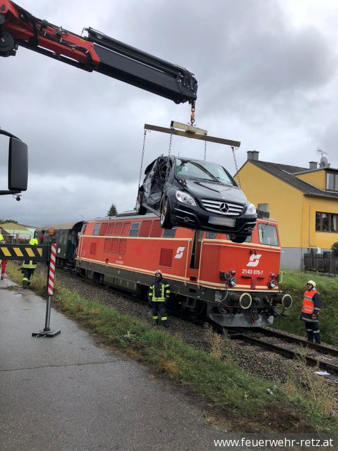 Das demolierte Auto und der Zug.