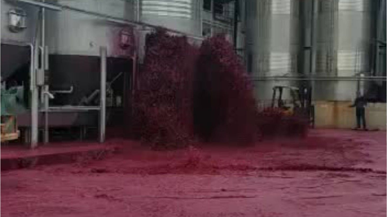 Hier laufen gerade 50.000 Liter Rotwein aus.
