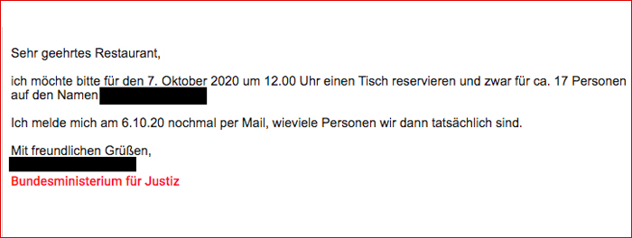 Ministeriums-Mail: "Tisch für 17 Personen"