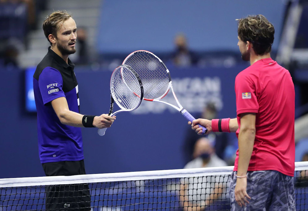 Thiem und Medwedew vor dem Semifinale der US Open. Thiem gewann in drei Sätzen.