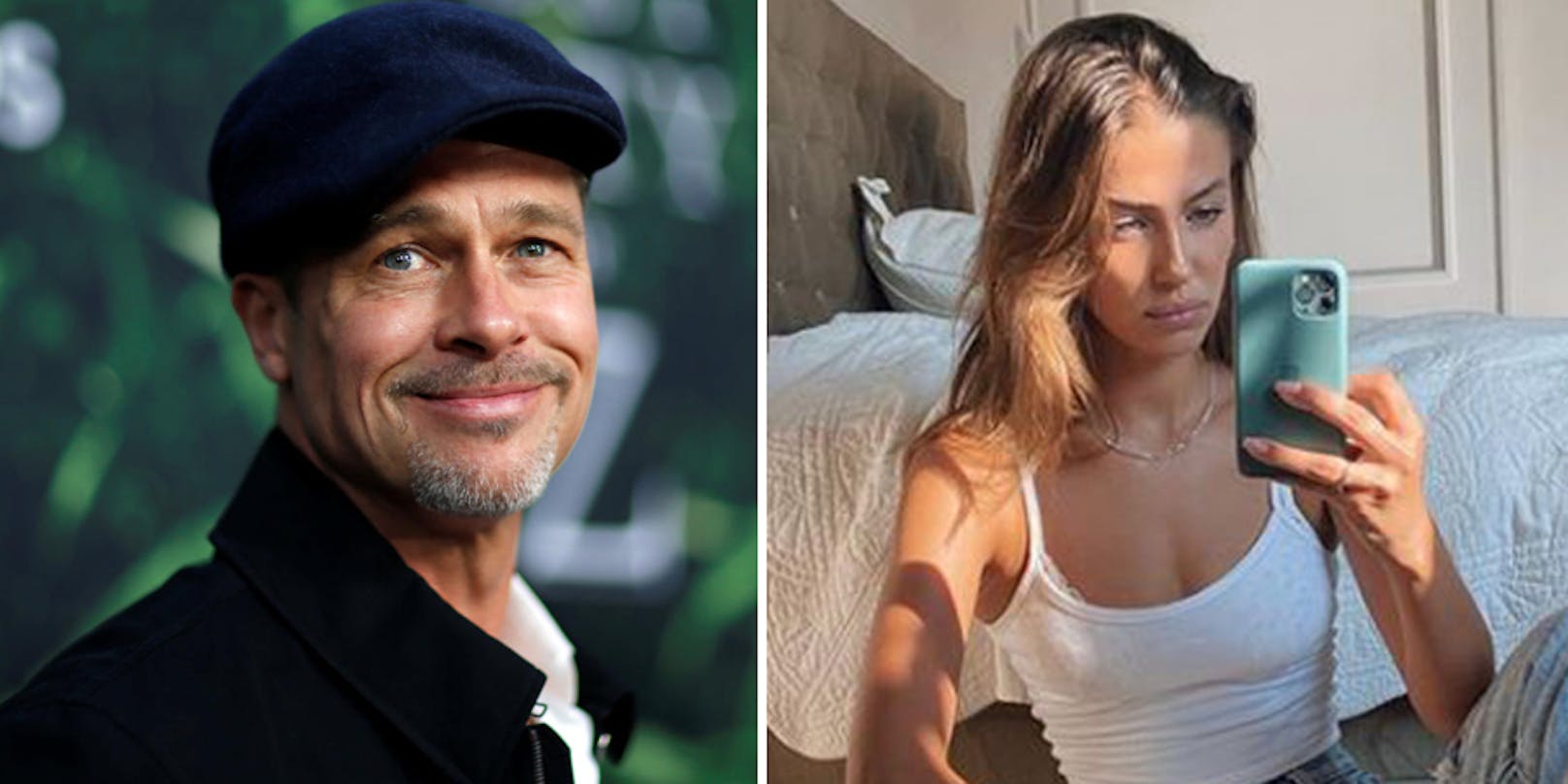 Nach ihrem Romantik-Ausflug mit <strong>Brad Pitt</strong> (li.) postet Model <strong>Nicole Poturalski</strong> zum Leid ihrer Fans nur rätselhafte Botschaften auf Social Media.