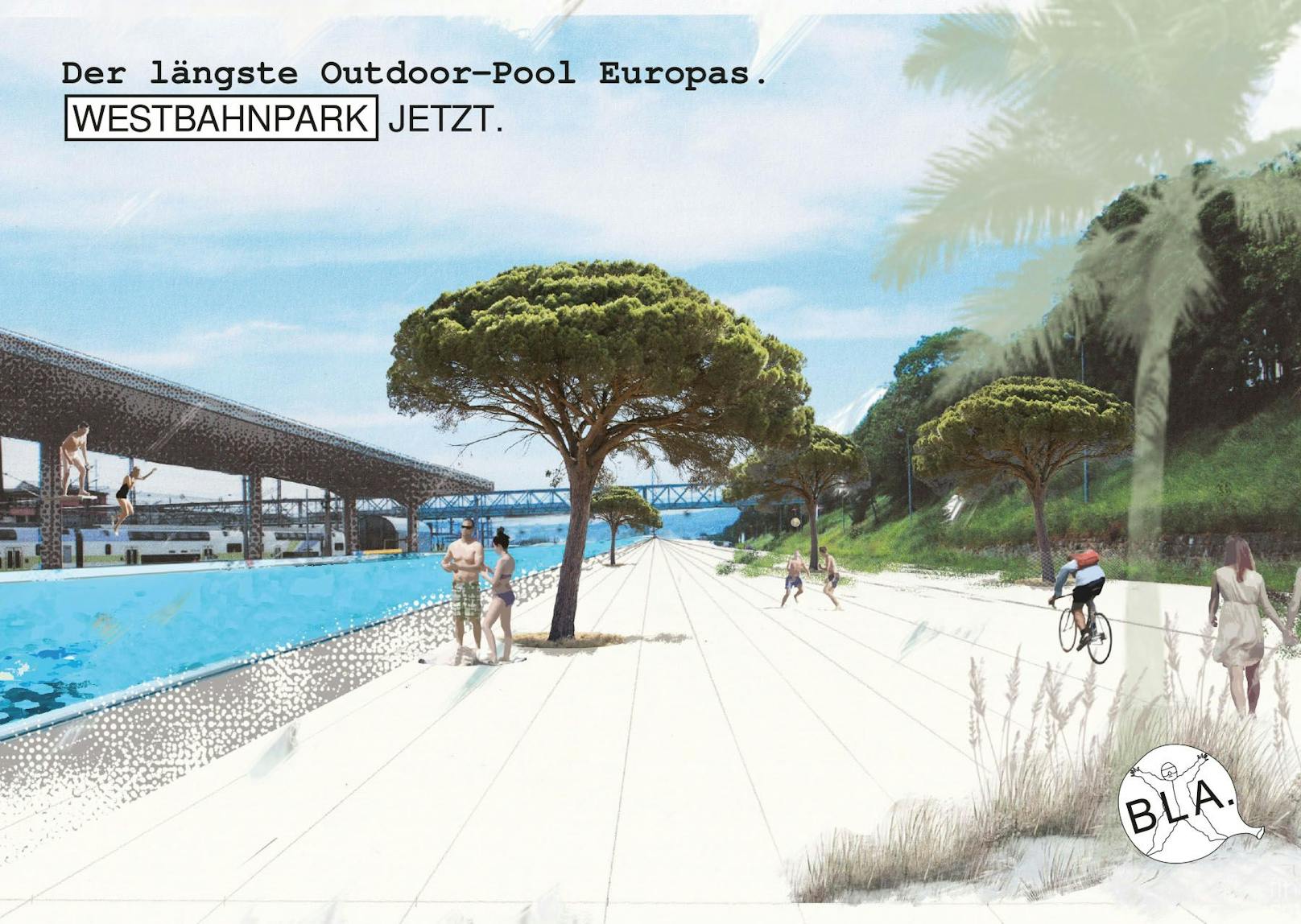 Das Projekt "Westbahnpark jetzt" will die 1,2 km lange Fläche von der Felberstraße bis zum Westbahnhof in einen Park verwandeln.&nbsp;Platz wäre auch für ein 1 km langes Mega-Pool.