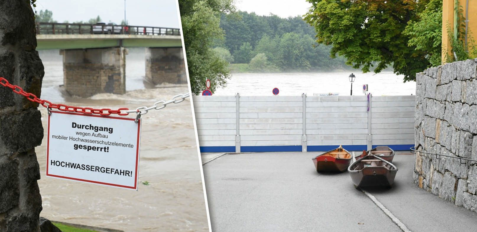 In Schärding  beim Inn wurde der Hochwasserschutz errichtet. Der Experte verspricht für die nächsten Tage eine Entspannung der Lage.