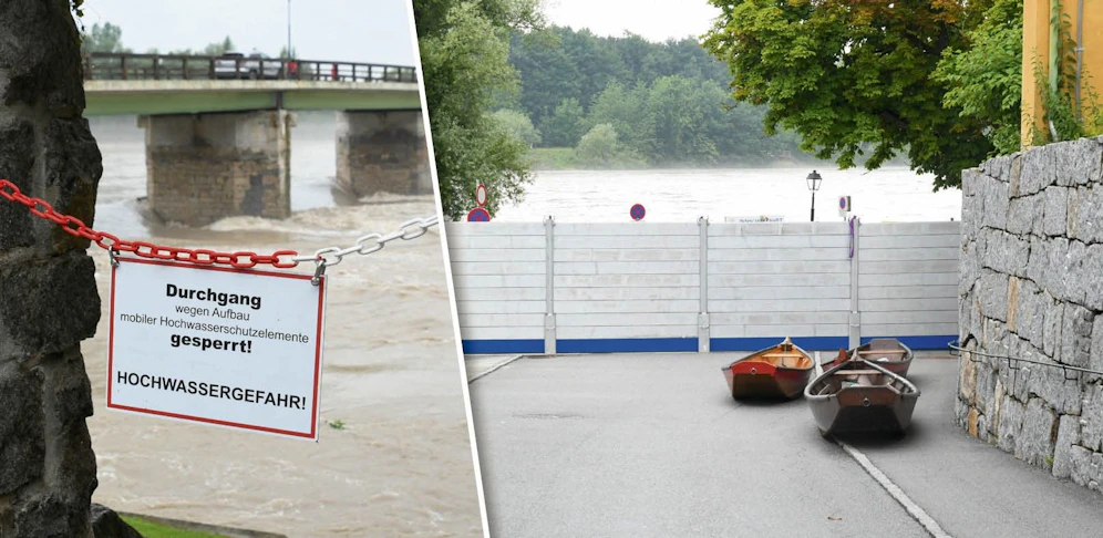 In Schärding  beim Inn wurde der Hochwasserschutz errichtet. Der Experte verspricht für die nächsten Tage eine Entspannung der Lage.