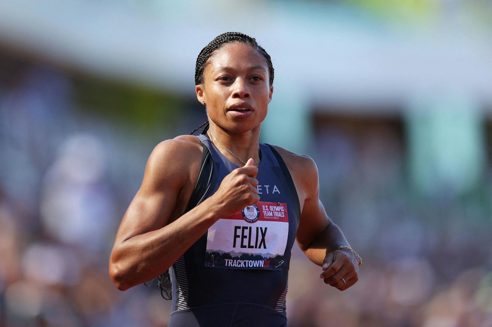 Allyson Felix hat bereits neun Olympia-Medaillen in der Vitrine. In Tokio will die 35-jährige Leichtathletin ihre Sammlung ausbauen. Richtig: Auch sie ist US-Amerikanerin. 