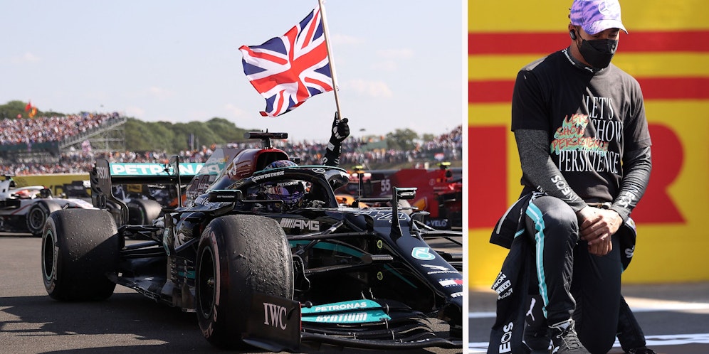 Lewis Hamilton siegte in Silverstone, kniete vor dem Rennen als Zeichen gegen Rassismus.
