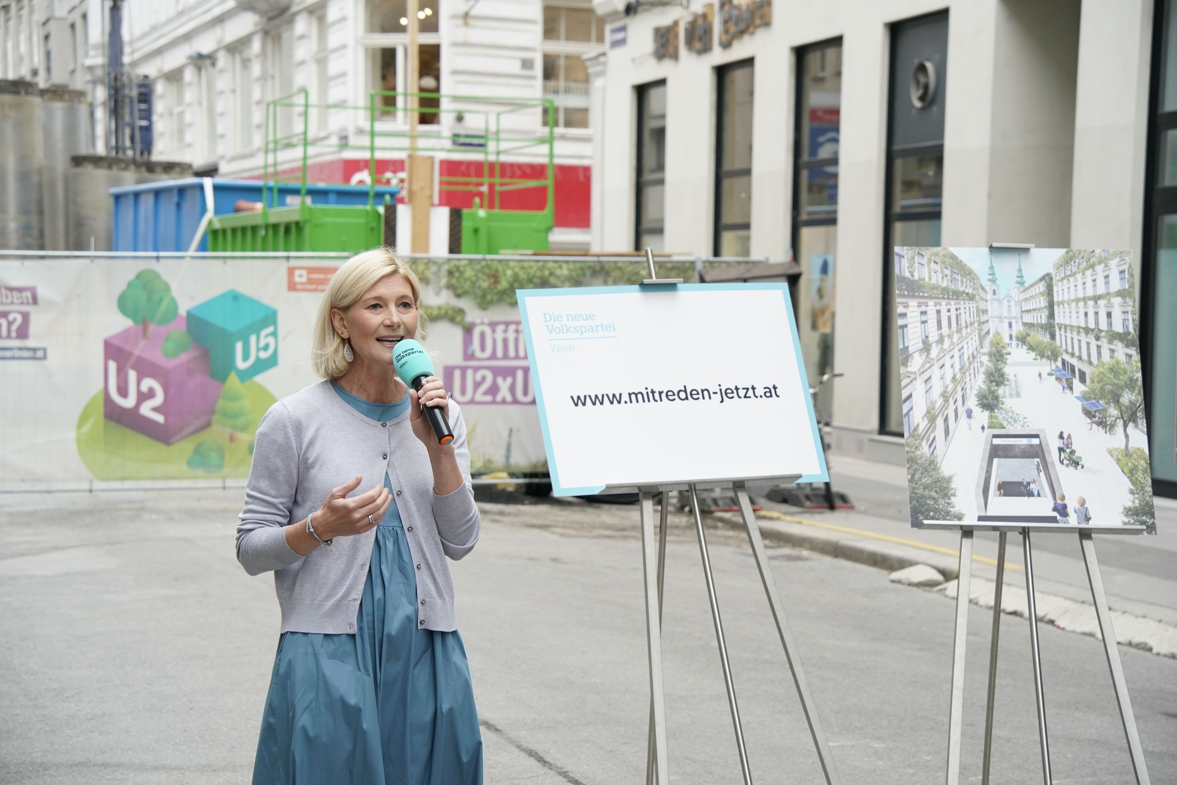Die nicht amtsführende Stadträtin Bernadette Arnoldner (ÖVP) stellte eine Visualisierung erster Gestaltungsideen für den zukünftigen U-Bahn-Knoten von U2 und U3 in Wien-Neubau vor.