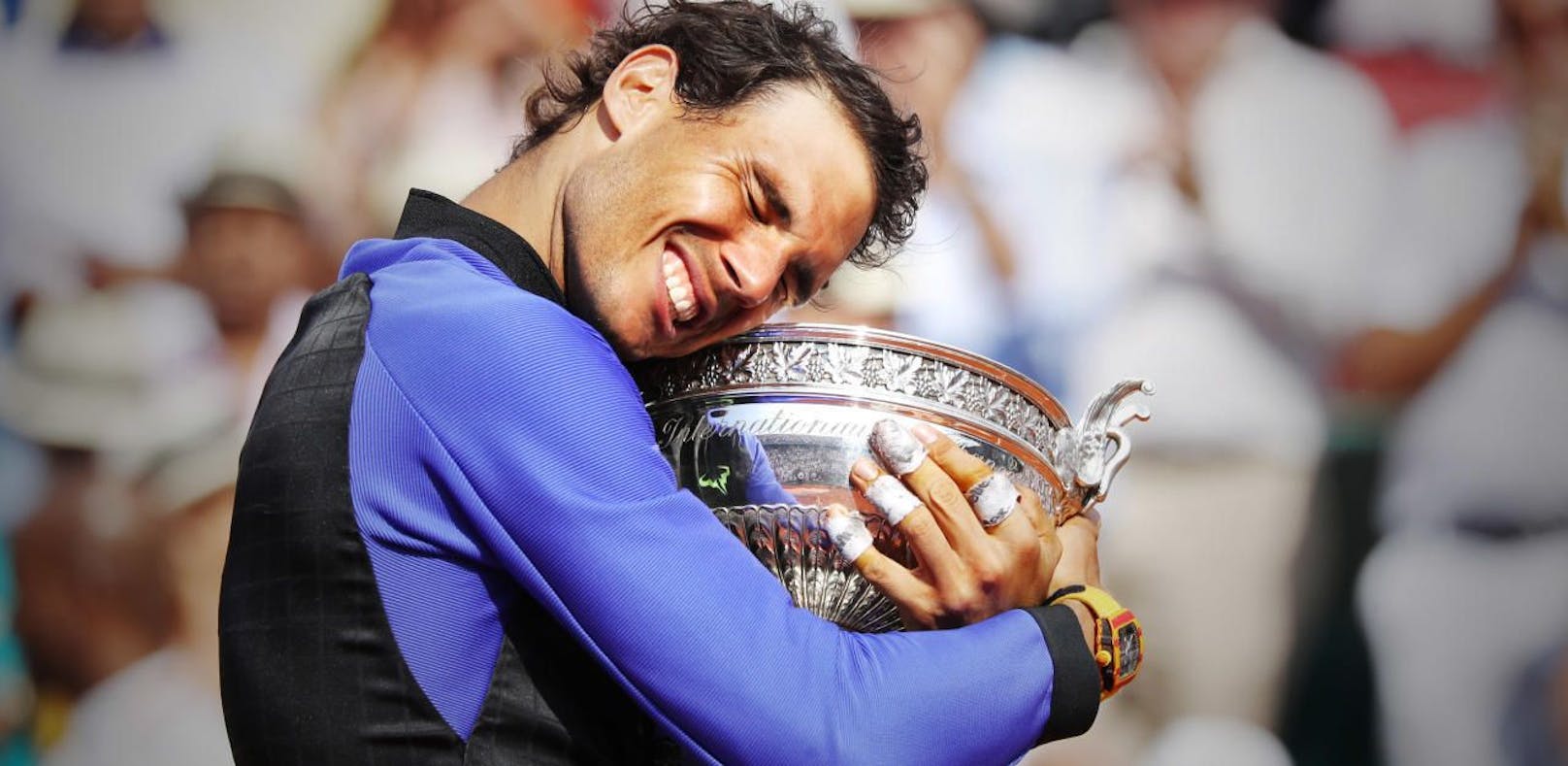PARIS,FRANCE,11.JUN.17 - TENNIS - ATP World Tour, Roland Garros, French Open, Grand Slam, final. Image shows the rejoicing of Rafael Nadal (ESP). Keywords: trophy. Photo: GEPA pictures/ Matthias Hauer