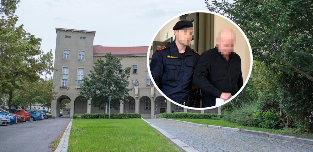 Der Angeklagte am Weg zur Verhandlung.