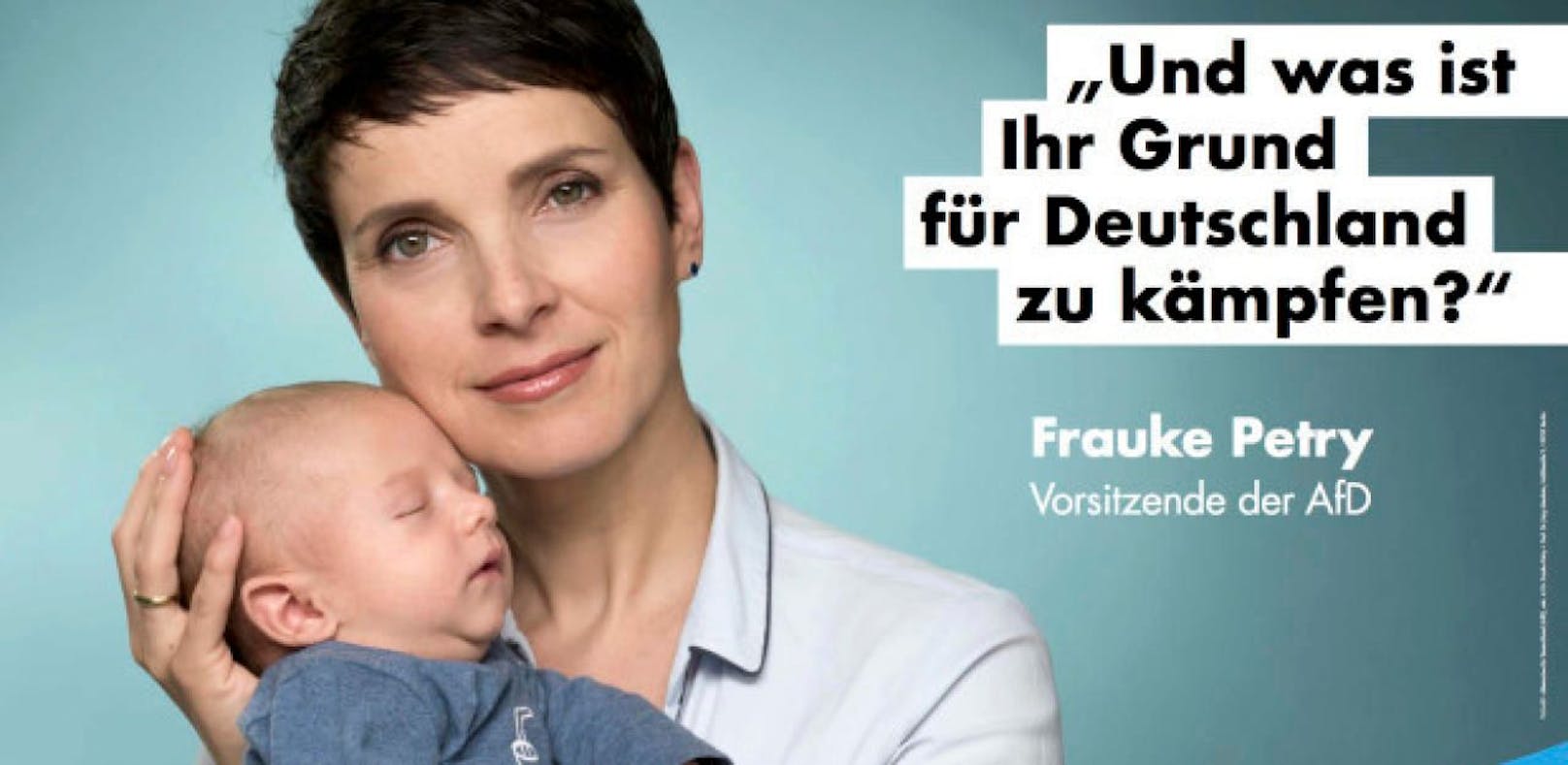 Die AfD-Vorsitzende Frauke Petry zeigt sich auf dem Wahlplakat mit ihrem im Mai geborenen fünften Kind.