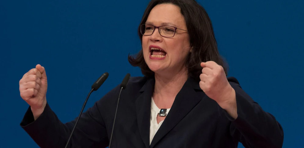 Andrea Nahles beim Kongress der SPD in Wiesbaden