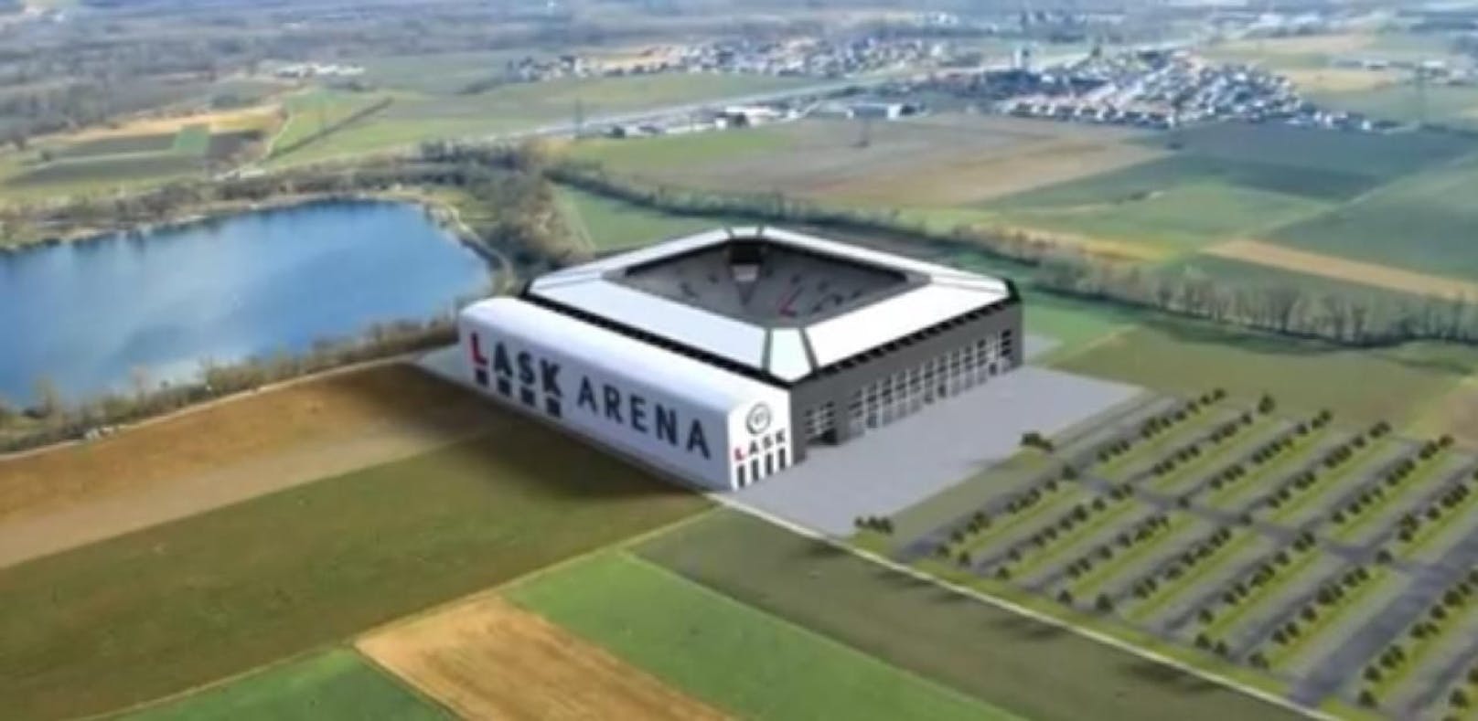 So soll das neue Stadion des LASK am Pichlinger See aussehen. Gegen das Projekt gibt es Widerstand. 