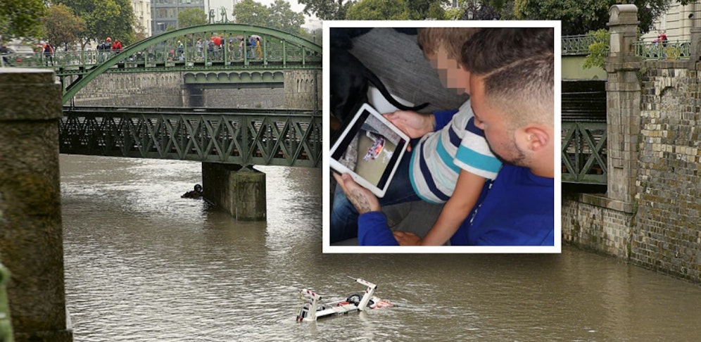 Der aus dem Wienfluss gerettete Arbeiter Daniel D. (27) schloss gestern wieder seinen Sohn (6) in die Arme.