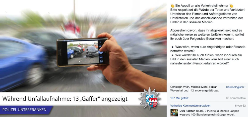 Gaffer-Alarm: Nach dem tödlichen Unfall appellierte die Polizei in Bayern an Respekt und Pietät der Autolenker. 