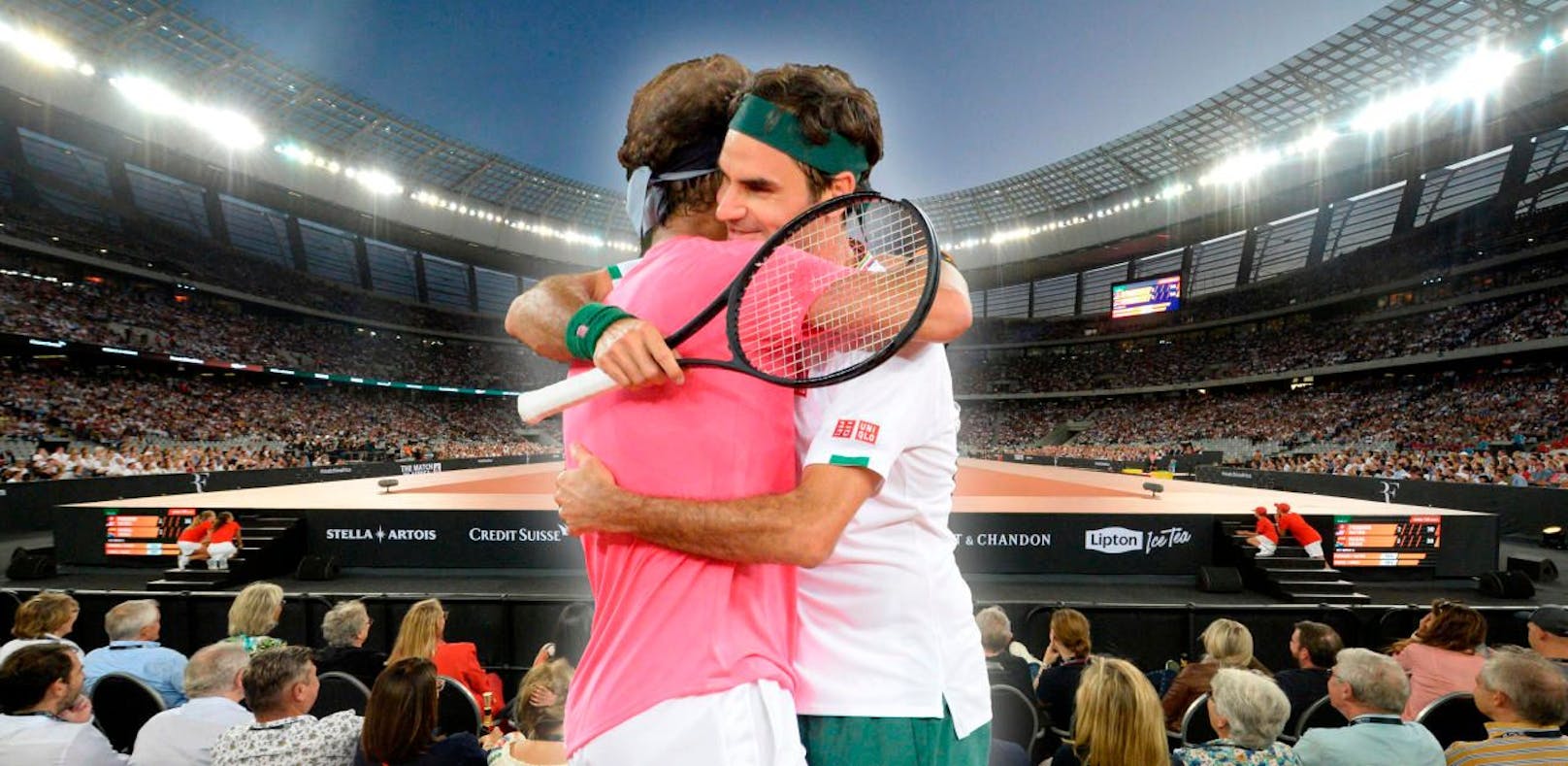 Rafael Nadal und Roger Federer im Cape Town Stadium in Südafrika.