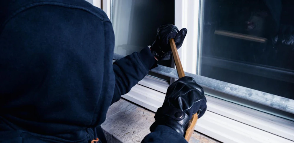 Der Einbrecher stieg über ein Fenster ein.
