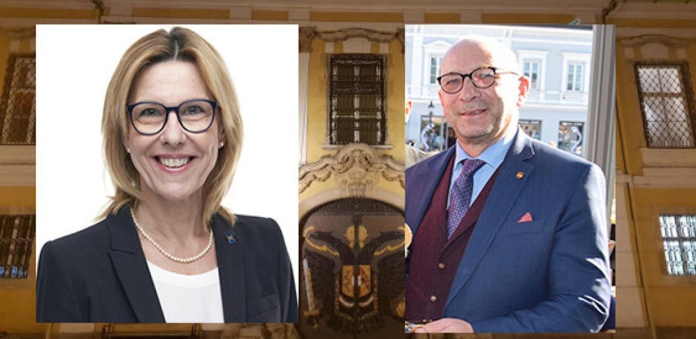 Das Duell in Stockerau hieß Othmar Holzer (re., SP) gegen Andrea Völkl (li., VP)