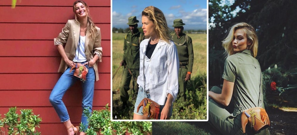 Doutzen Kroes, Gisele Bündchen und Karlie Kloss kämpfen mit Taschen gegen das Elefantentöten. 