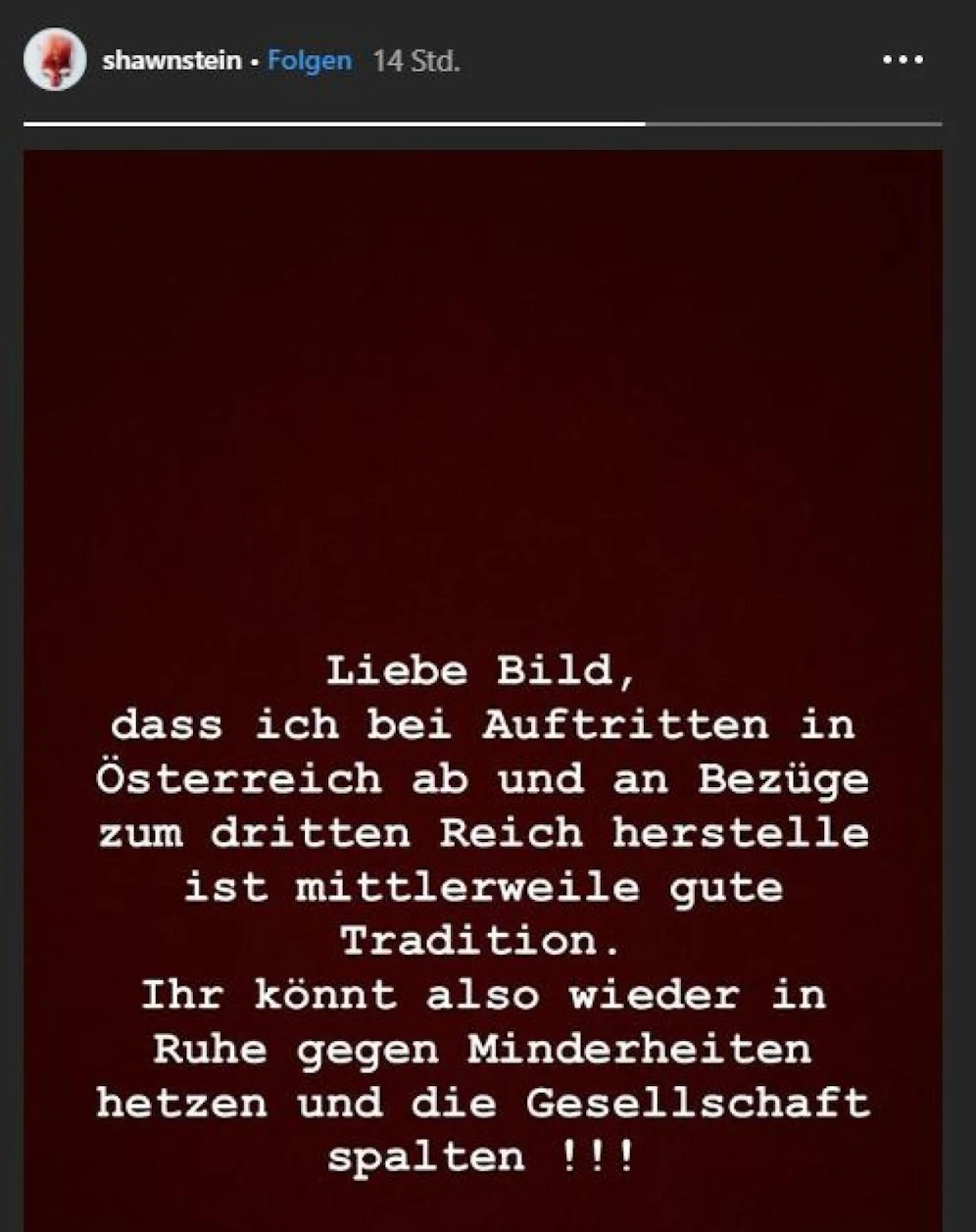 Sido nimmt in seiner Story Bezug auf den Auftritt.