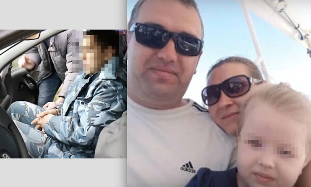 Monster: Wärter Pavel S. (28, li. beim Lokalaugenschein) erschoss Konstantin (35) sowie Inna K. (32) und ertränkte ihre Tochter Arina (4). 