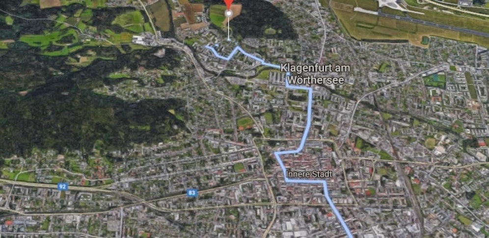 Klagenfurt: Hier floh der 19-Jährige vor der Polizei.
