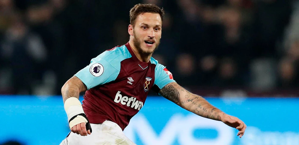 Marko Arnautovic ackerte gegen Leicester City im Hammers-Angriff.