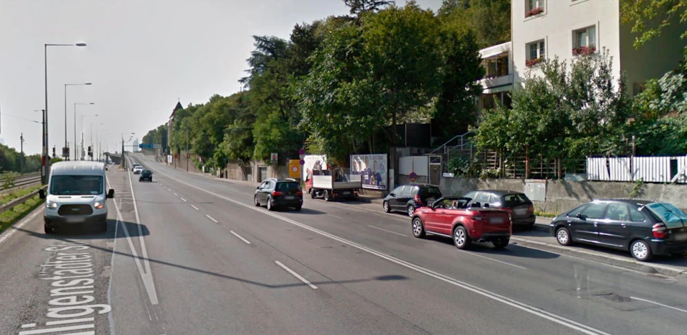 Blick auf die Heiligenstädter Straße (B14) kurz vor der Abfahrt Richtung Nussdorf.