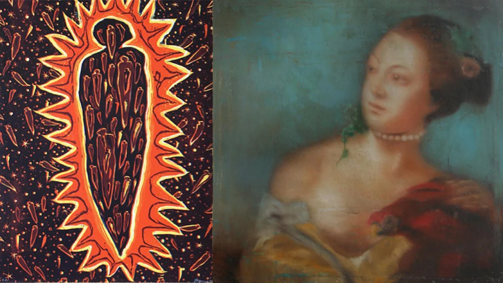 Gunter Damisch (li.), frei nach Tiepolo, Dame mit Papagei (re.). Zur Verfügung gestellt von Delta Cultura