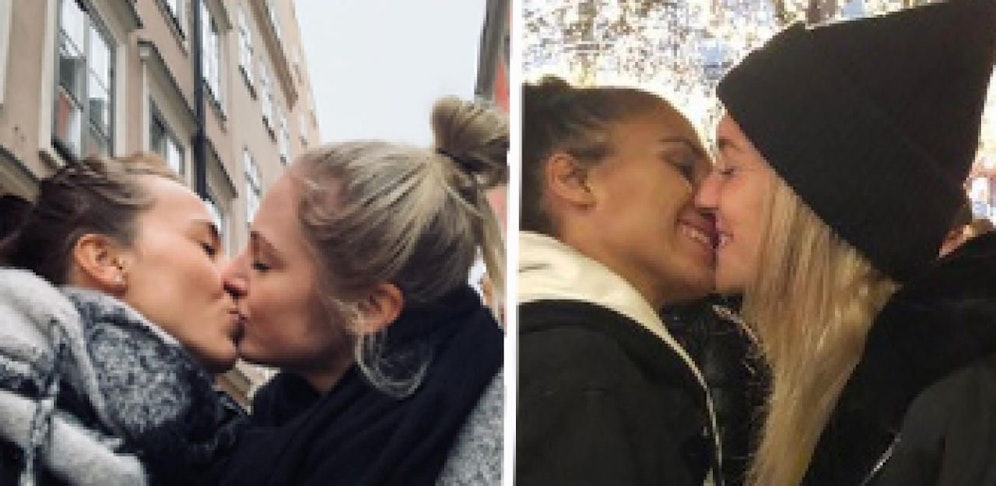 Viktoria Schnaderbeck (l.) und Sarah Puntigam (r.) sorgen mit ihren Kuss-Fotos für eine Welle an positiven Reaktionen. 