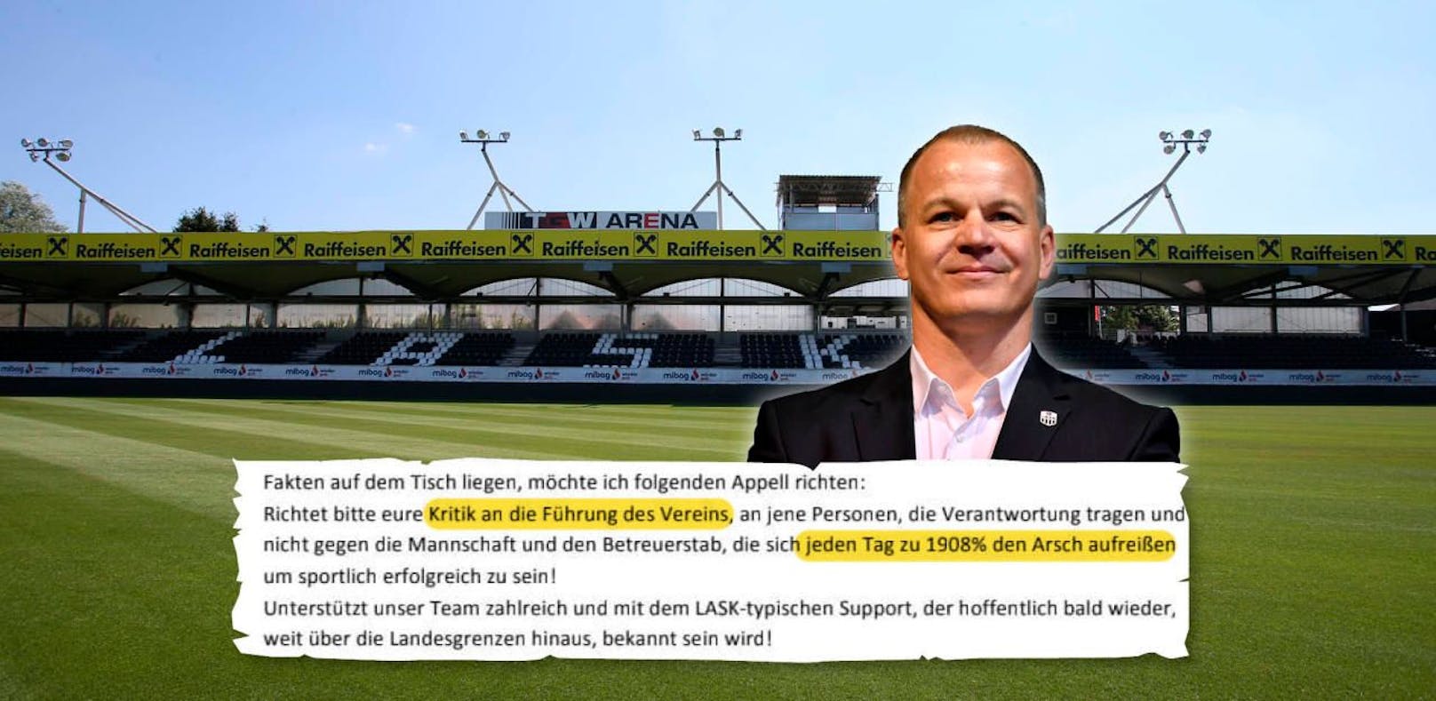 LASK-Boss Siegmund Gruber wandte sich in einem offenen Brief an die Fans.