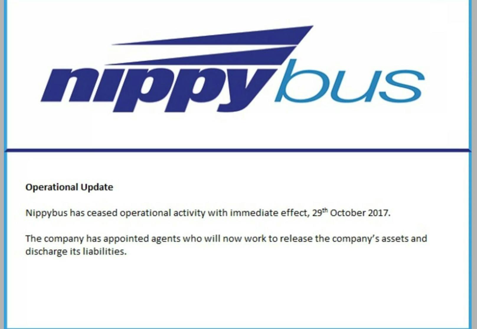 Der Letzte macht das Licht aus: Auf der Homepage des britischen Busunternehmens steht, dass die Firma ihre Fahrten eingestellt hat ...