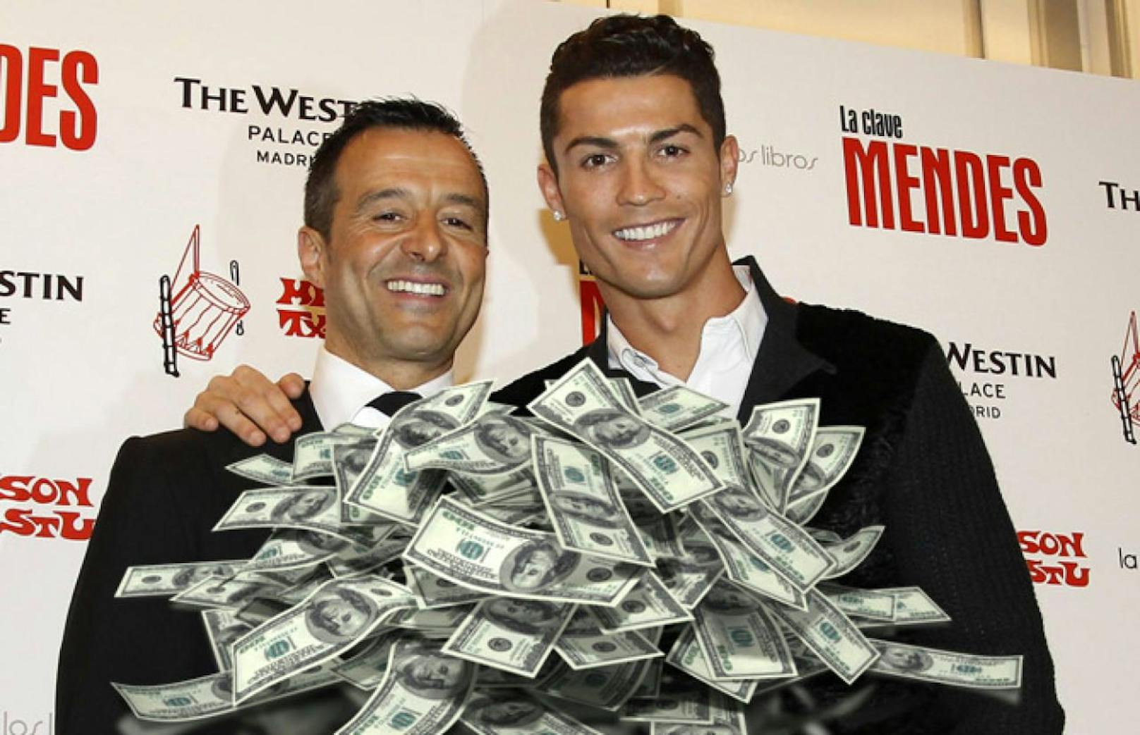 Cristiano Ronaldo (re.) und sein Berater Jorge Mendes. 