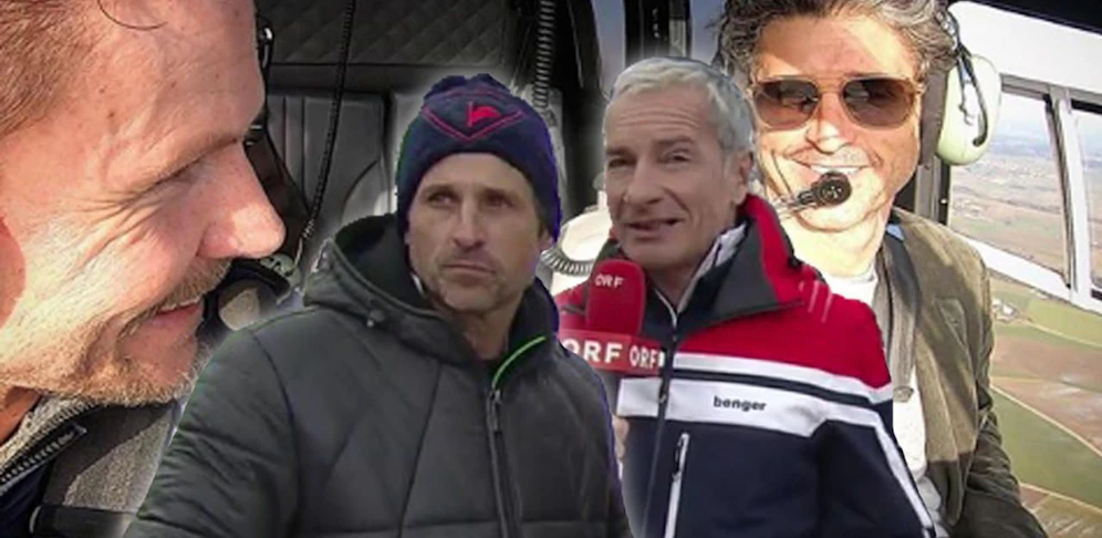 Felix Baumgartner flog mit Patrick Dempsey zur Kitzbühel-Abfahrt. Dort kam es später zum kultigen Interview mit ORF-Anchor Rainer Pariasek.