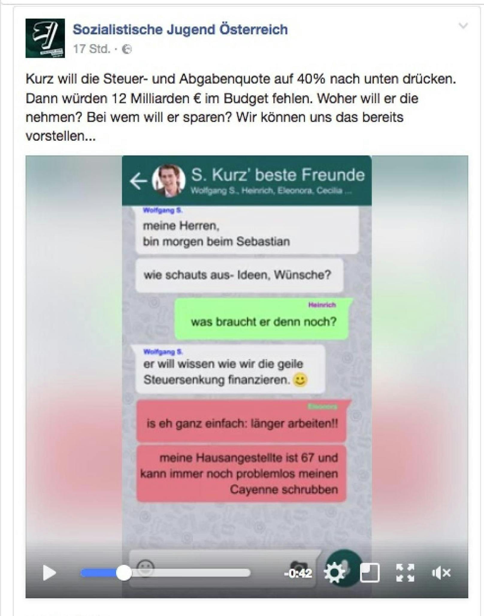 SJÖ macht gegen Kurz Steuerplan mobil: mit fiktivem WhatsApp-Dialog