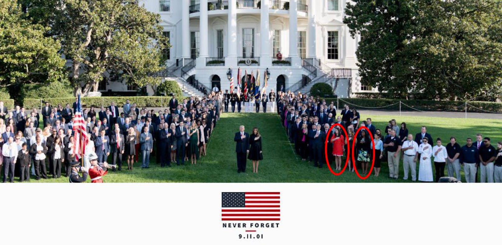 Auf dem Foto sind Hope Hicks (rotes Kleid) und daneben Omarosa Manigault Newman zu sehen, die seit längerem nicht mehr für Trump arbeiten.