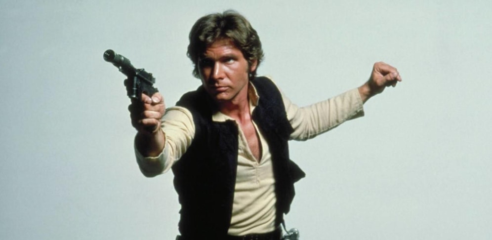 Harrison Ford als Han Solo auf einem Promo-Bild für "Star Wars IV". 