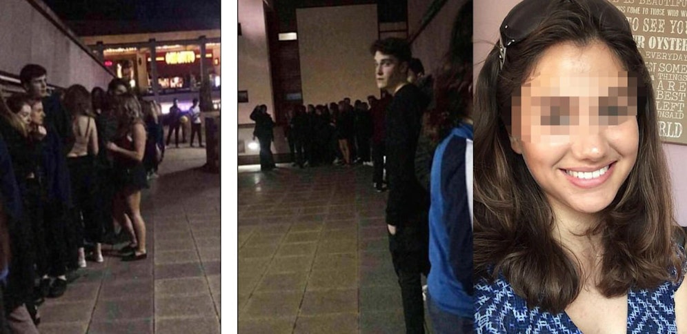 Handyfotos zeigen, wie lang die Schlange vor dem Nachtclub war: Opfer Olivia B. (20, re.) wurde unter einem Absperrgitter begraben und starb. 