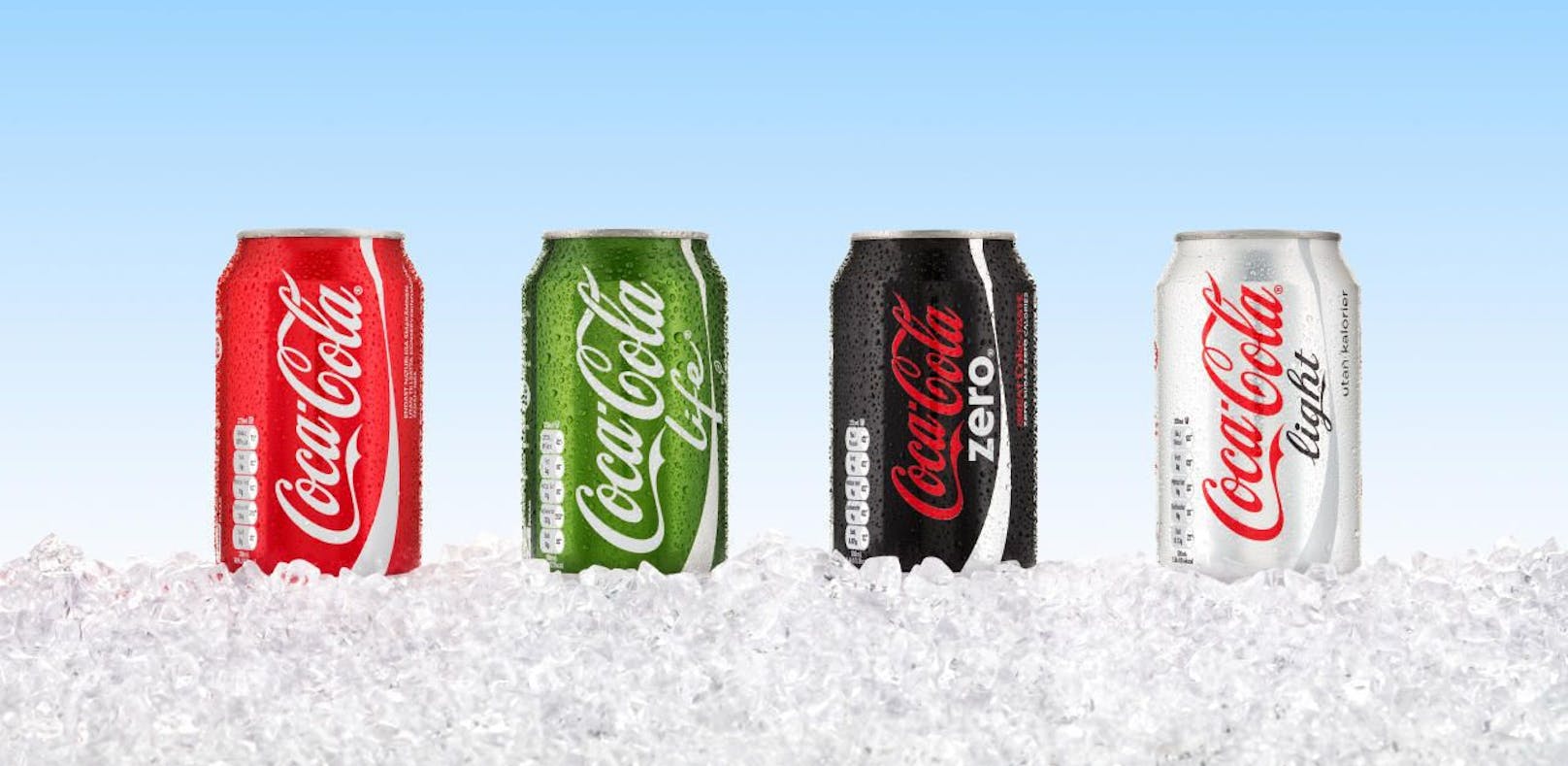 Die vier Cola-Geschmacksrichtungen: Normal, Life, Zero und Light