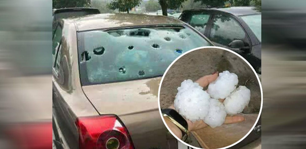 Die Hagelkörner zerstörten das Auto.