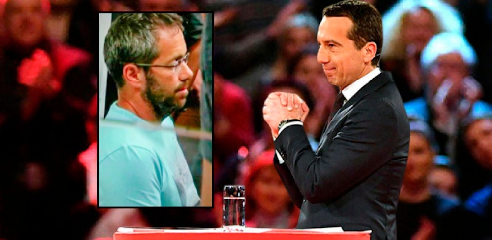 Tal Silberstein (links bei seiner Verhaftung) und Christian Kern bei seiner Rede in Wels