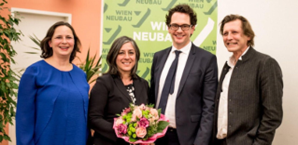 Abschied und Neubeginn in Neubau (von links nach rechts): Bezirksvorsteher-Stellvertreterin Isabelle Uhl, Vizebürgermeisterin Maria Vassilakou, der neue Neubauer Bezirkvorsteher Markus Reiter und Bezirksvorsteher außer Dienst Thomas Blimlinger.