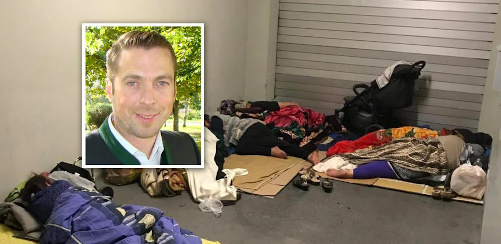 Otzelberger (kl. Foto) und ein Bild öffentlich schlafender Bettler in St. Pölten aus dem Vorjahr.