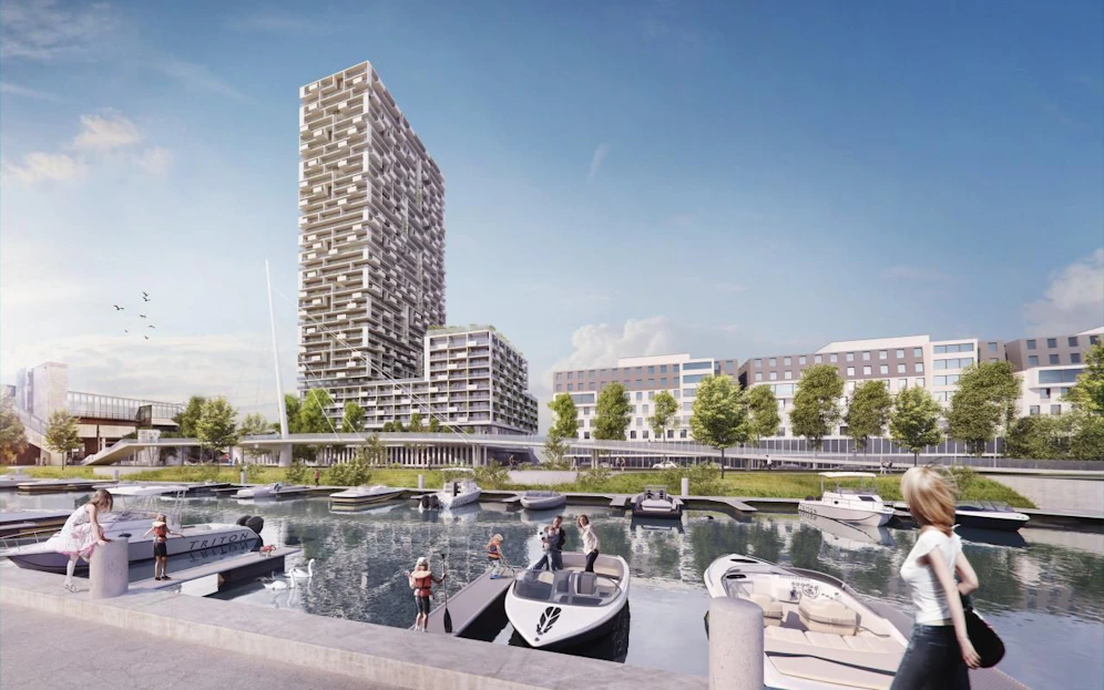 Der Marina Tower will hochwertiges Wohnen mit Erholung am Wasser vereinen. (c) Zechner & Zechner