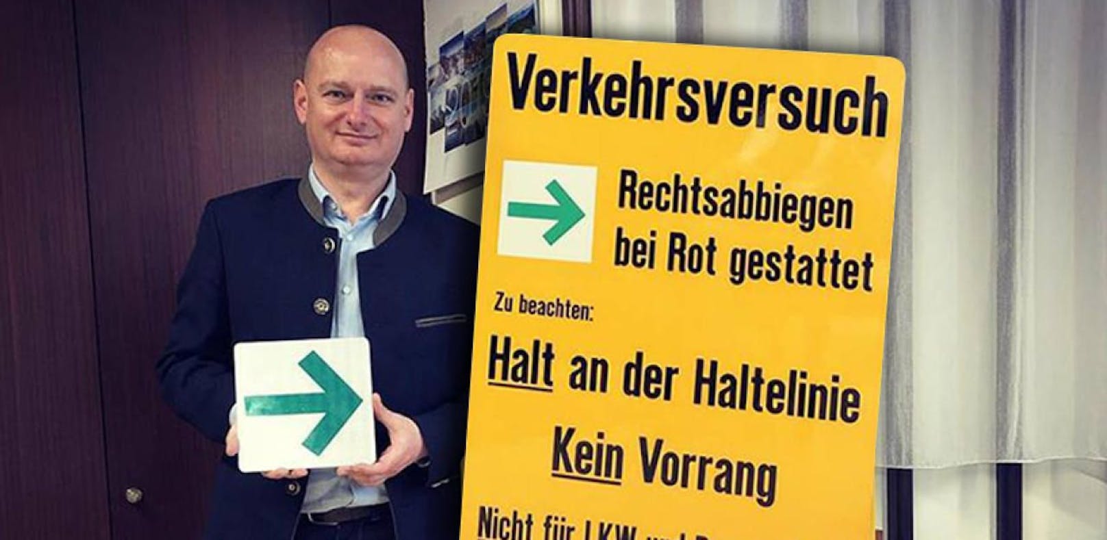 Vize-Bürgermeister Markus Hein kann &quot;seine&quot; Schilder zum Rechtsabbiegen bei Rot weiter nicht aufhängen.
