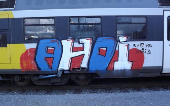 Dieses Graffiti sprühten die Unbekannte auf den Waggon
