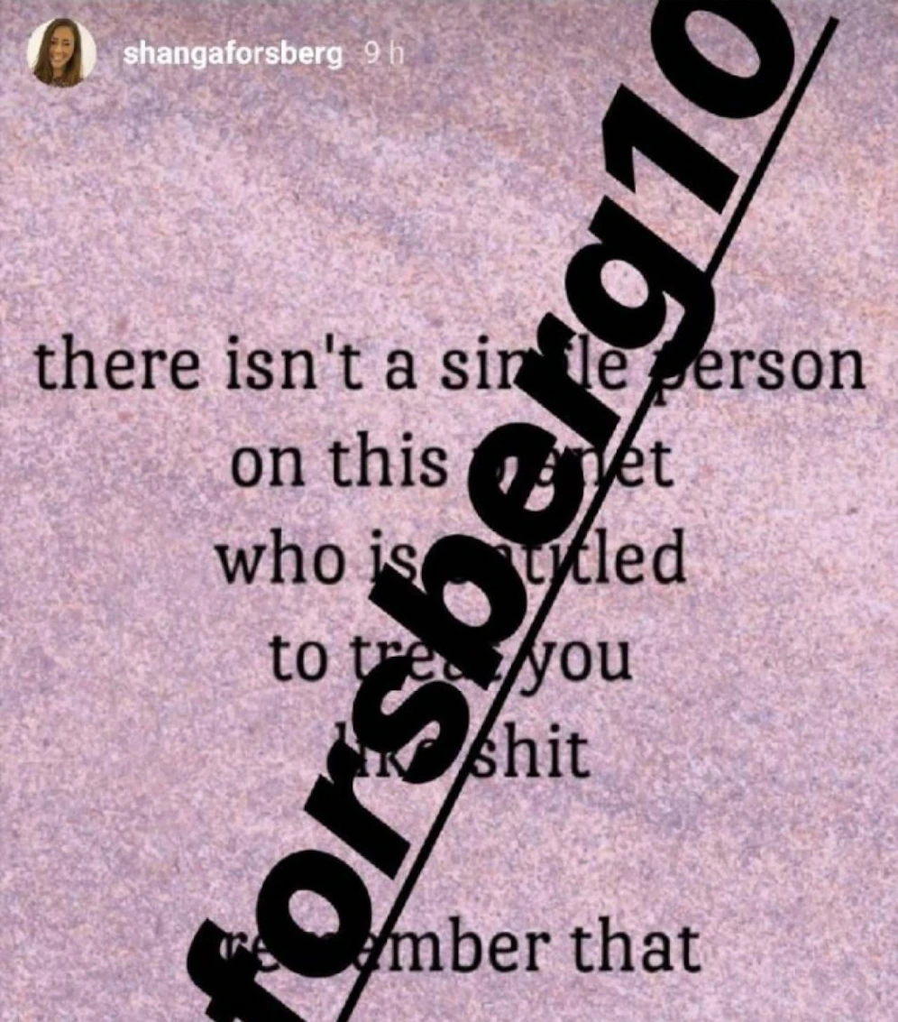 Das Instagram-Posting von Shanga Forsberg