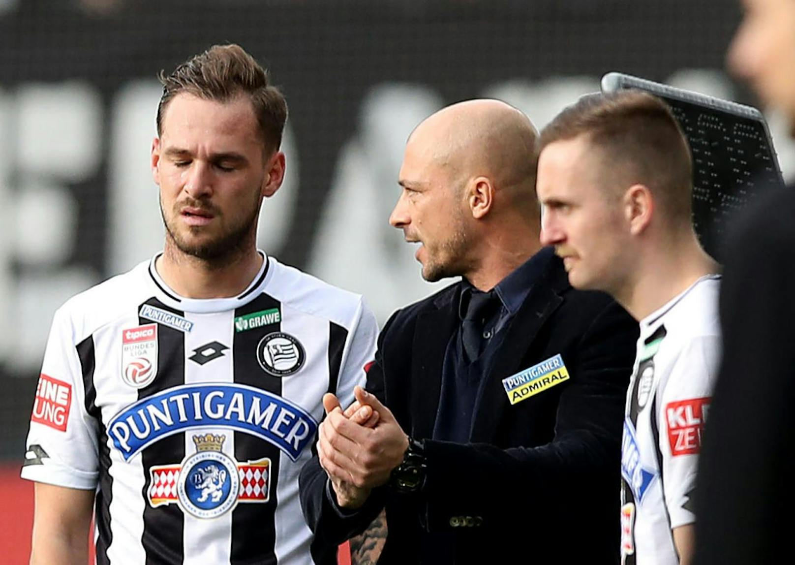 Sturm-Coach Nestor El Maestro mit Lukas Spendlhofer und Jakob Jantscher.
